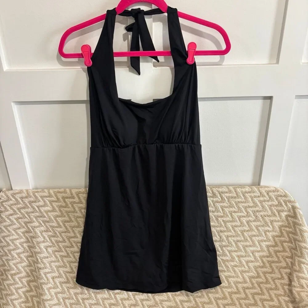 Lands’ End Women's Square Neck Halter Swim Dress One Piece Swimsuit